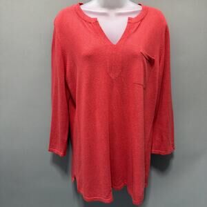 Talbots Size L Petite Linen Reddish Pink Knit Sweater Top Beachy Casual Career